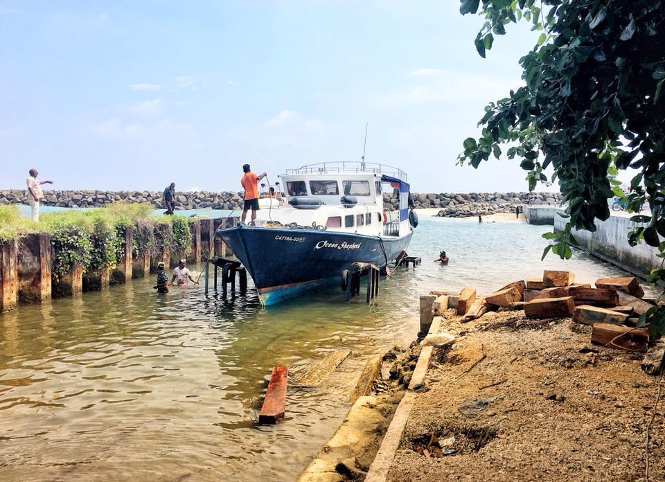 Diving boat being hauled-out